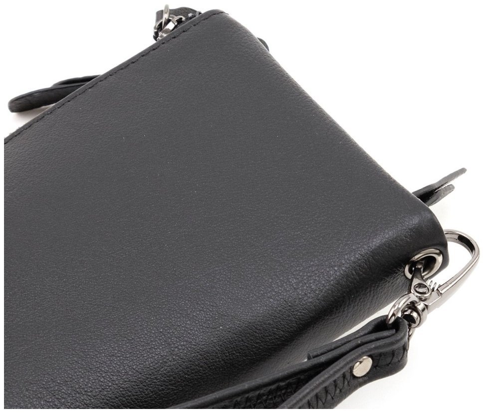 Женский кожаный клатч-кошелек черного цвета с ремешком на запястье ST Leather 90826 modnotak фото №5