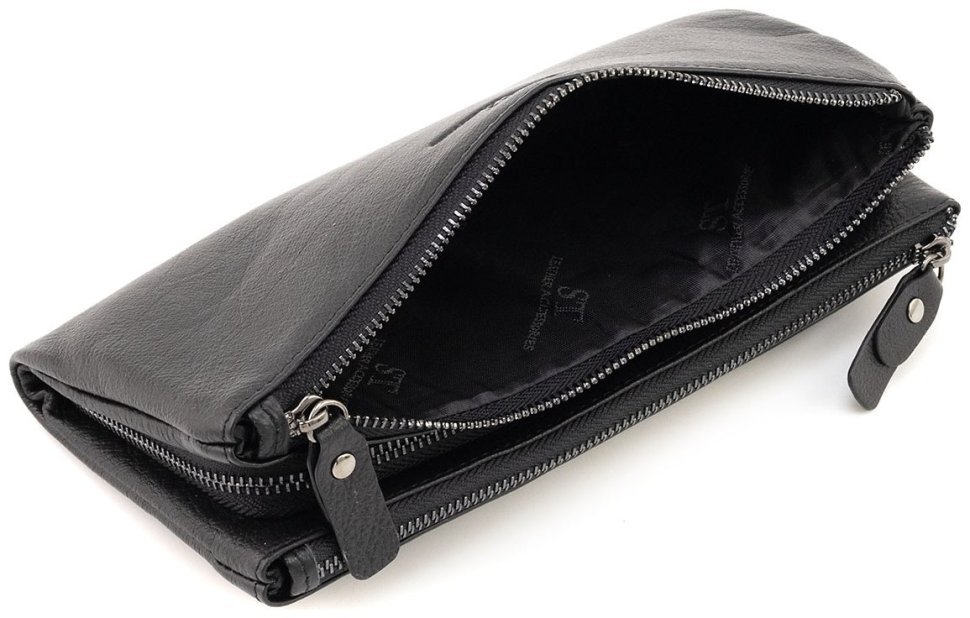 Женский кожаный клатч-кошелек черного цвета с ремешком на запястье ST Leather 90826 modnotak фото №6