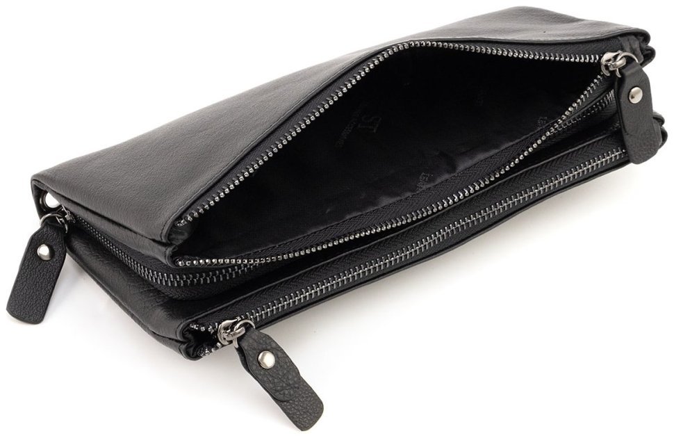 Женский кожаный клатч-кошелек черного цвета с ремешком на запястье ST Leather 90826 modnotak фото №7