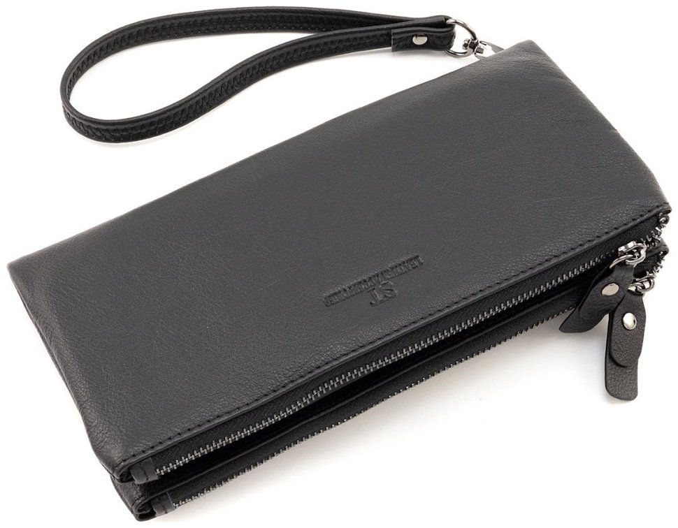 Женский кожаный клатч-кошелек черного цвета с ремешком на запястье ST Leather 90826 modnotak фото №3