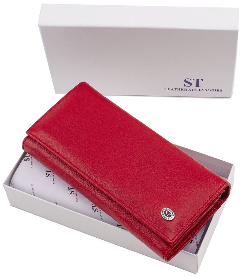 Червоний шкіряний гаманець на магнітній фіксації ST Leather (16808)