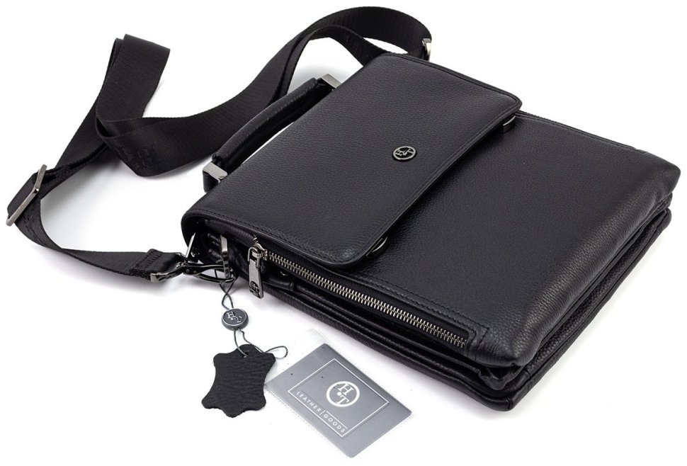 Мужская вертикальная кожаная сумка-барестка с ручкой и плечевым ремнем H.T Leather 111026 modnotak фото №6