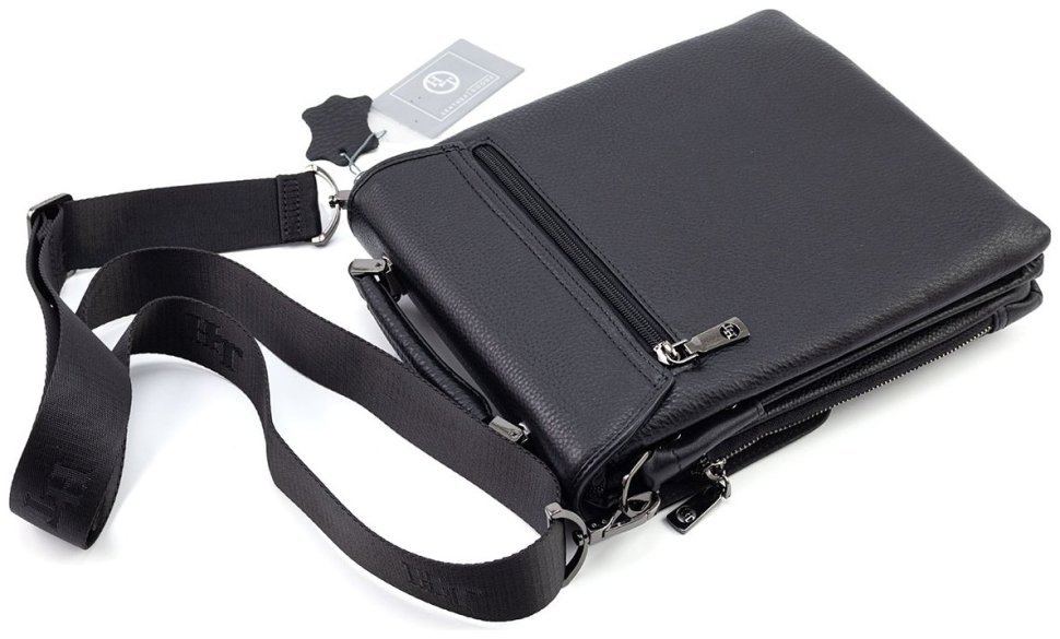 Мужская вертикальная кожаная сумка-барестка с ручкой и плечевым ремнем H.T Leather 111026 modnotak фото №7