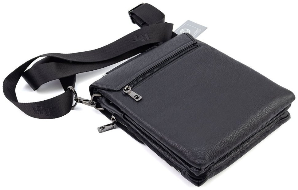 Мужская вертикальная кожаная сумка-барестка с ручкой и плечевым ремнем H.T Leather 111026 modnotak фото №8