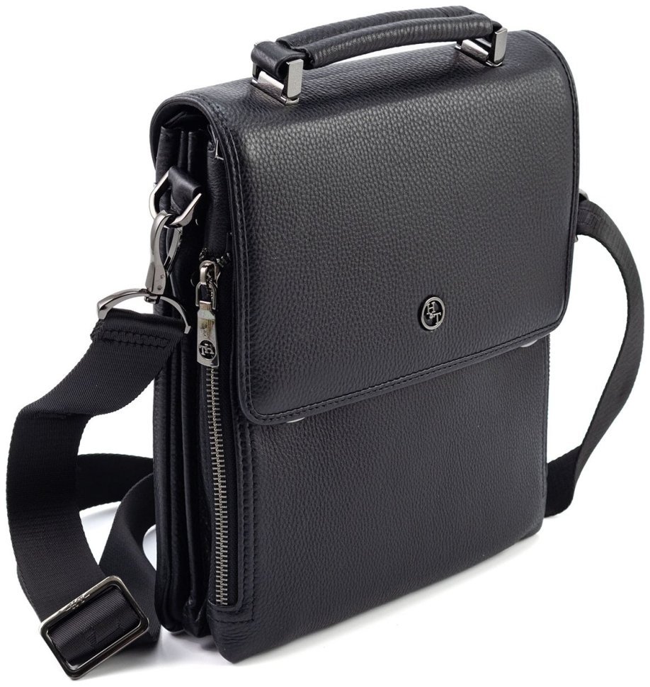 Мужская вертикальная кожаная сумка-барестка с ручкой и плечевым ремнем H.T Leather 111026 modnotak фото №1