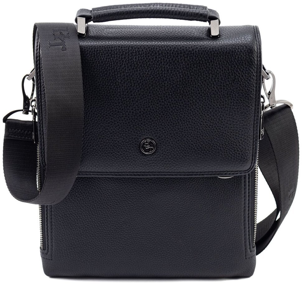 Мужская вертикальная кожаная сумка-барестка с ручкой и плечевым ремнем H.T Leather 111026 modnotak фото №3