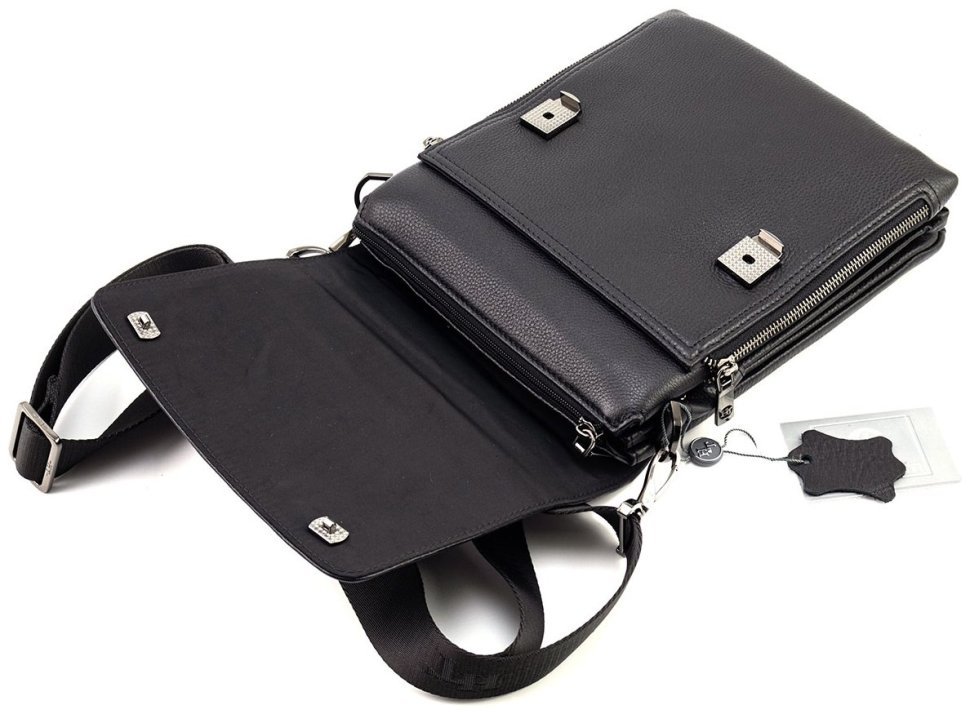 Мужская вертикальная кожаная сумка-барестка с ручкой и плечевым ремнем H.T Leather 111026 modnotak фото №9