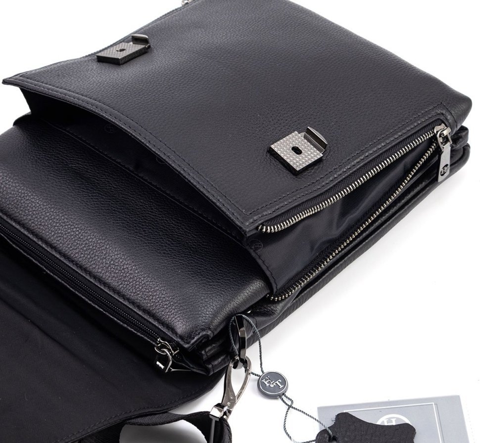 Мужская вертикальная кожаная сумка-барестка с ручкой и плечевым ремнем H.T Leather 111026 modnotak фото №11