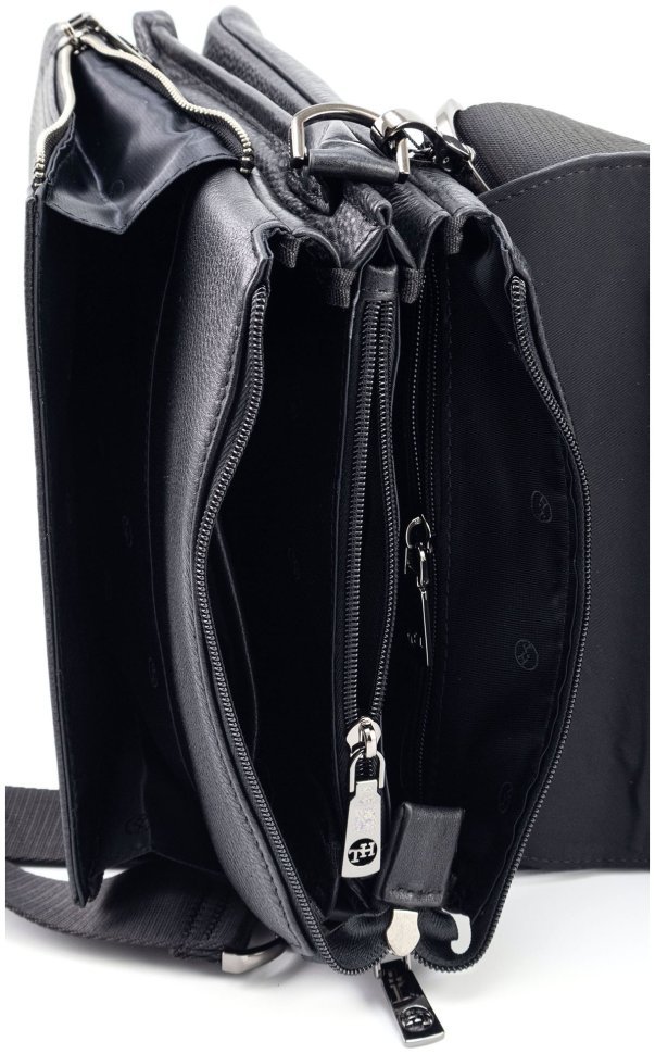 Мужская вертикальная кожаная сумка-барестка с ручкой и плечевым ремнем H.T Leather 111026 modnotak фото №14