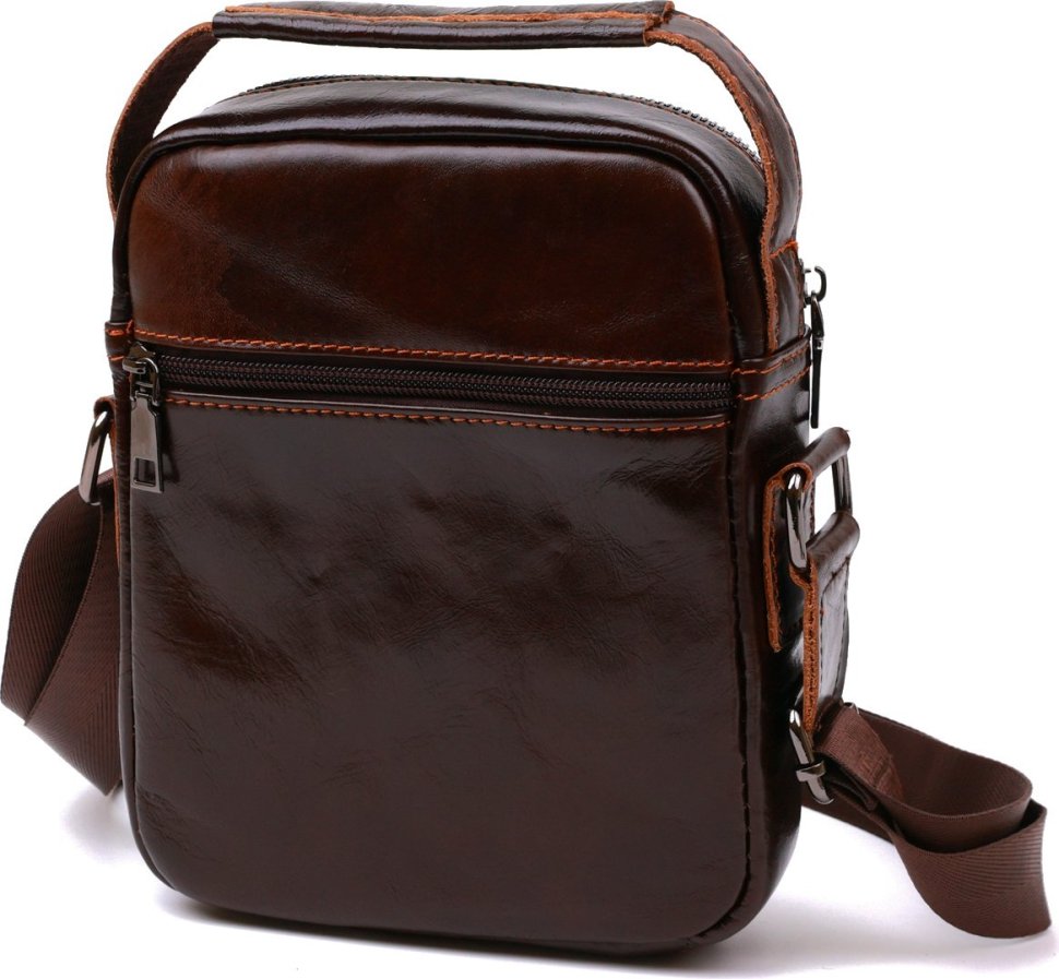 Темно-коричневая мужская небольшая сумка-барсетка из натуральной кожи Vintage (20691)