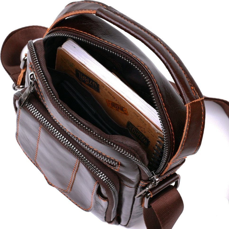 Темно-коричнева чоловіча невелика сумка-барсетка з натуральної шкіри Vintage (20691)
