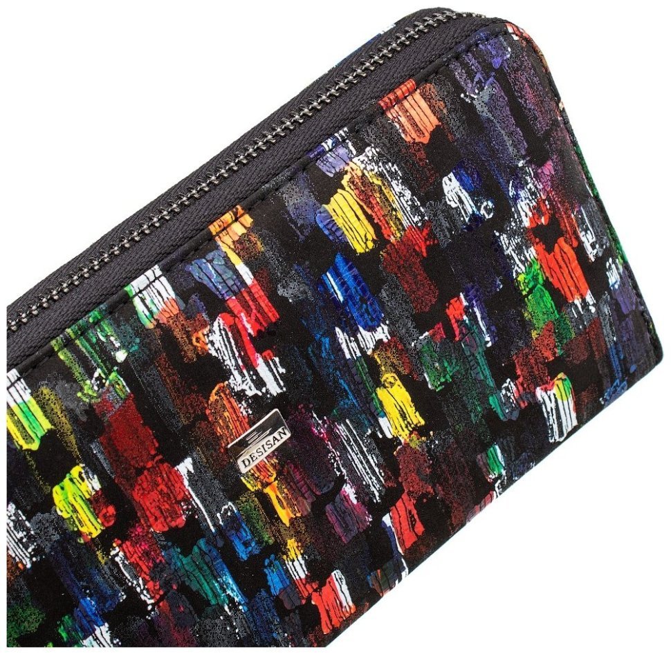 Женский кожаный кошелек большого размера с разноцветным принтом Desisan 81526 modnotak фото №3