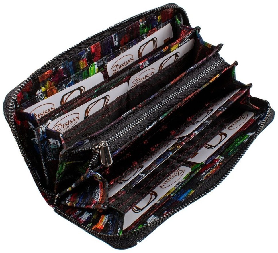 Женский кожаный кошелек большого размера с разноцветным принтом Desisan 81526 modnotak фото №4