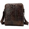Вертикальна шкіряна сумка коричневого кольору з фактурою під крокодила VINTAGE STYLE (14710) - 1