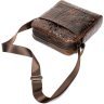 Вертикальна шкіряна сумка коричневого кольору з фактурою під крокодила VINTAGE STYLE (14710) - 4