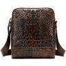 Вертикальная кожаная сумка коричневого цвета с фактурой под крокодила VINTAGE STYLE (14710) - 6