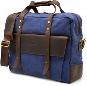 Синя текстильна чоловіча сумка із секцією під ноутбук 15 дюймів TARWA (19939)