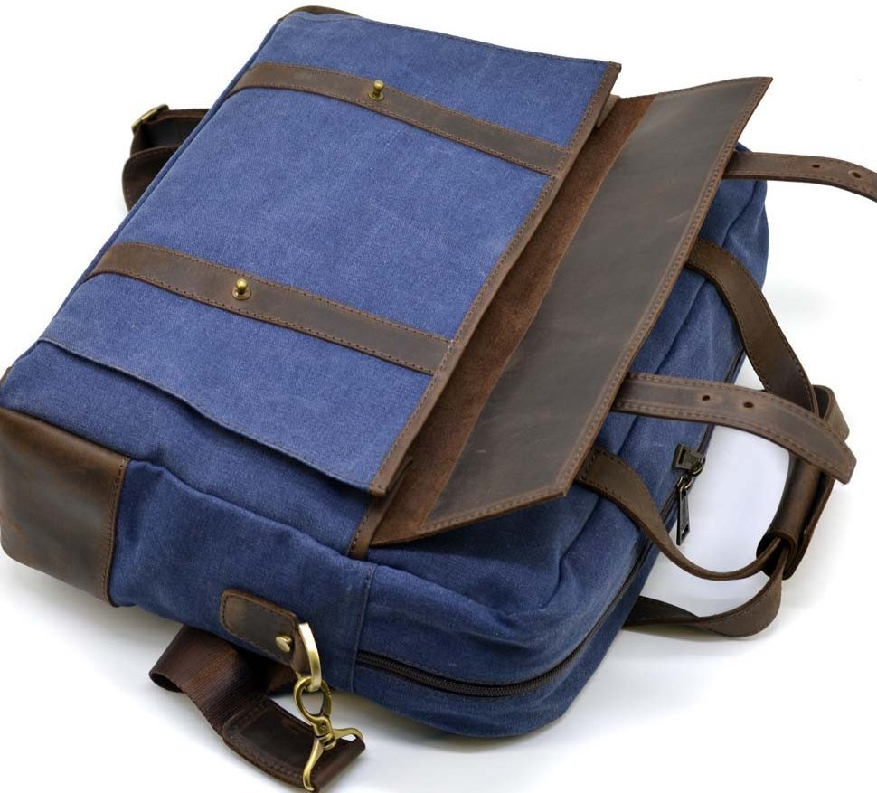 Синяя текстильная мужская сумка с секцией под ноутбук 15 дюймов TARWA (19939)