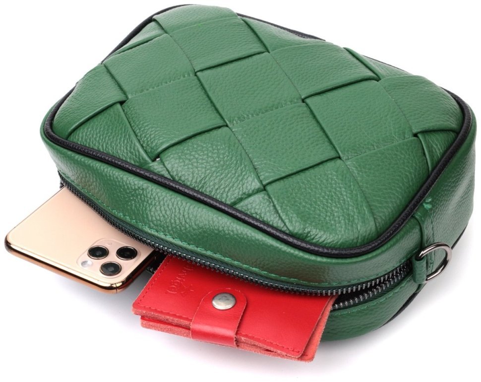 Элегантная кожаная сумка с переплетами для стильных женщин Vintage 22410 Зеленая фото №6 Элегантная кожаная сумка с переплетами для стильных женщин Vintage 22410 Зеленая modnotak фото №6