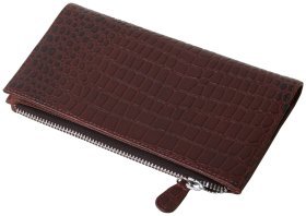 Клатч на молнии с фактурой под крокодила Vip Collection 102626 (коричневый)