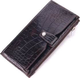 Лакированный мужской бумажник коричневого цвета из натуральной кожи под крокодила KARYA (2421424)