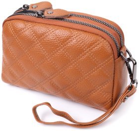 Кожаная женская сумка с ромбовидной строчкой Vintage 22809 Рыжий