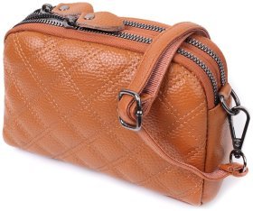 Кожаная женская сумка с ромбовидной строчкой Vintage 22809 Рыжий