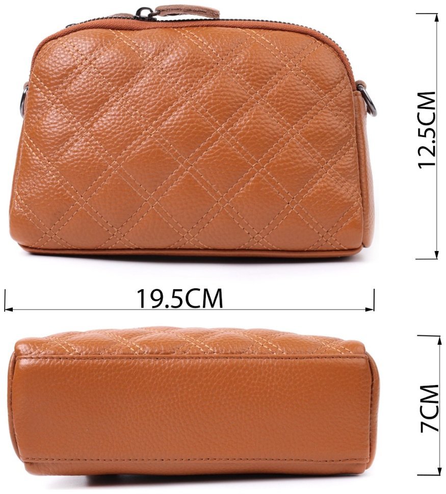 Кожаная женская сумка с ромбовидной строчкой Vintage 22809 Рыжий modnotak фото №3