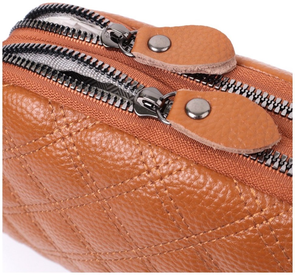 Кожаная женская сумка с ромбовидной строчкой Vintage 22809 Рыжий modnotak фото №7