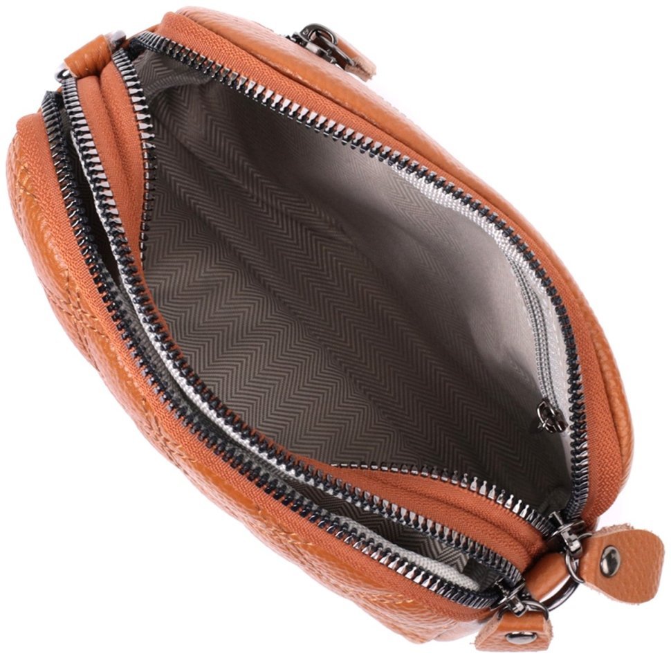 Кожаная женская сумка с ромбовидной строчкой Vintage 22809 Рыжий modnotak фото №8