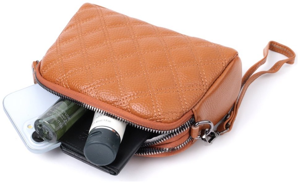 Кожаная женская сумка с ромбовидной строчкой Vintage 22809 Рыжий modnotak фото №9