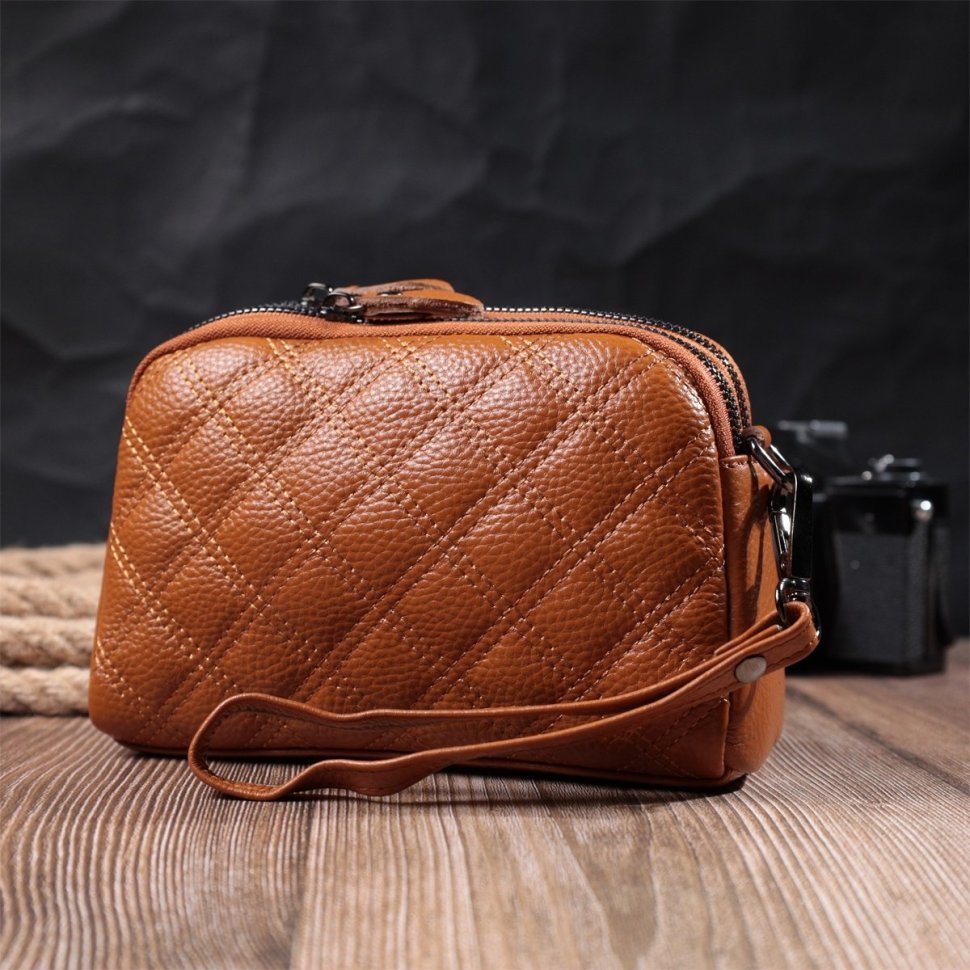 Кожаная женская сумка с ромбовидной строчкой Vintage 22809 Рыжий modnotak фото №10