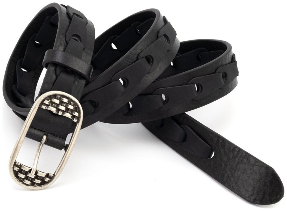 Женский ремень из итальянской комбинированной кожи гладкой и крейзи Gherardini 35313 черный modnotak фото №5