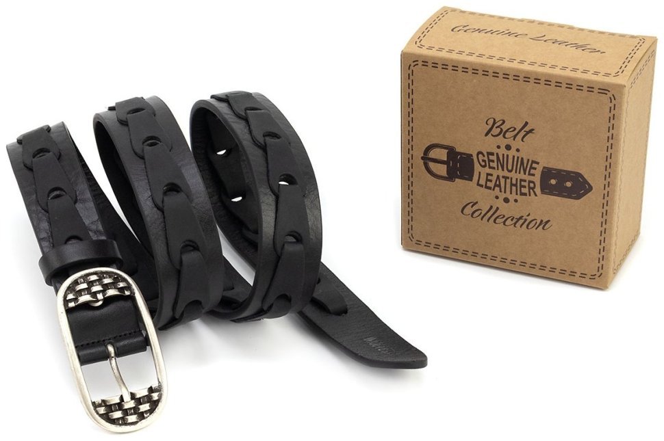 Женский ремень из итальянской комбинированной кожи гладкой и крейзи Gherardini 35313 черный modnotak фото №6