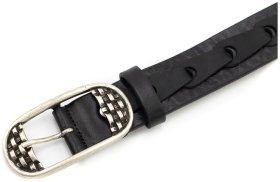 Жіночий ремінь з італійської комбінованої шкіри гладкої та крейзі Gherardini 35313 чорний