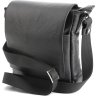 Чоловіча сумка на плече невеликого розміру із зернистої шкіри чорного кольору SHVIGEL (00964) - 1