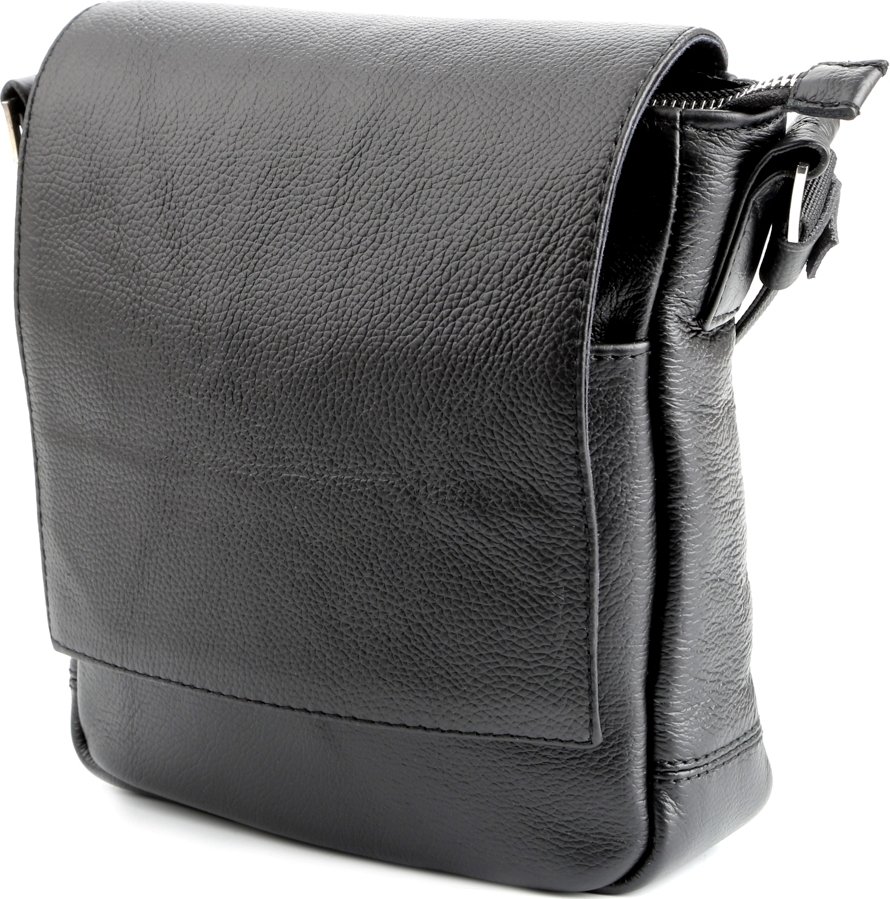 Мужская сумка на плечо небольшого размера из зернистой кожи черного цвета SHVIGEL (00964)