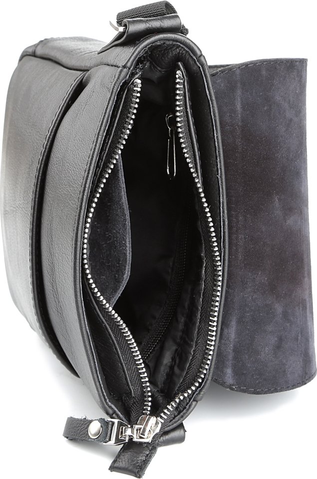 Мужская сумка на плечо небольшого размера из зернистой кожи черного цвета SHVIGEL (00964)