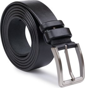 Черный мужской ремень батал под брюки из натуральной кожи Vintage (2420719)