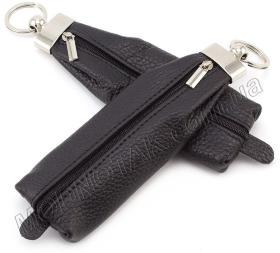 Черная кожаная ключница на молнии (фактурная кожа) ST Leather (40015)