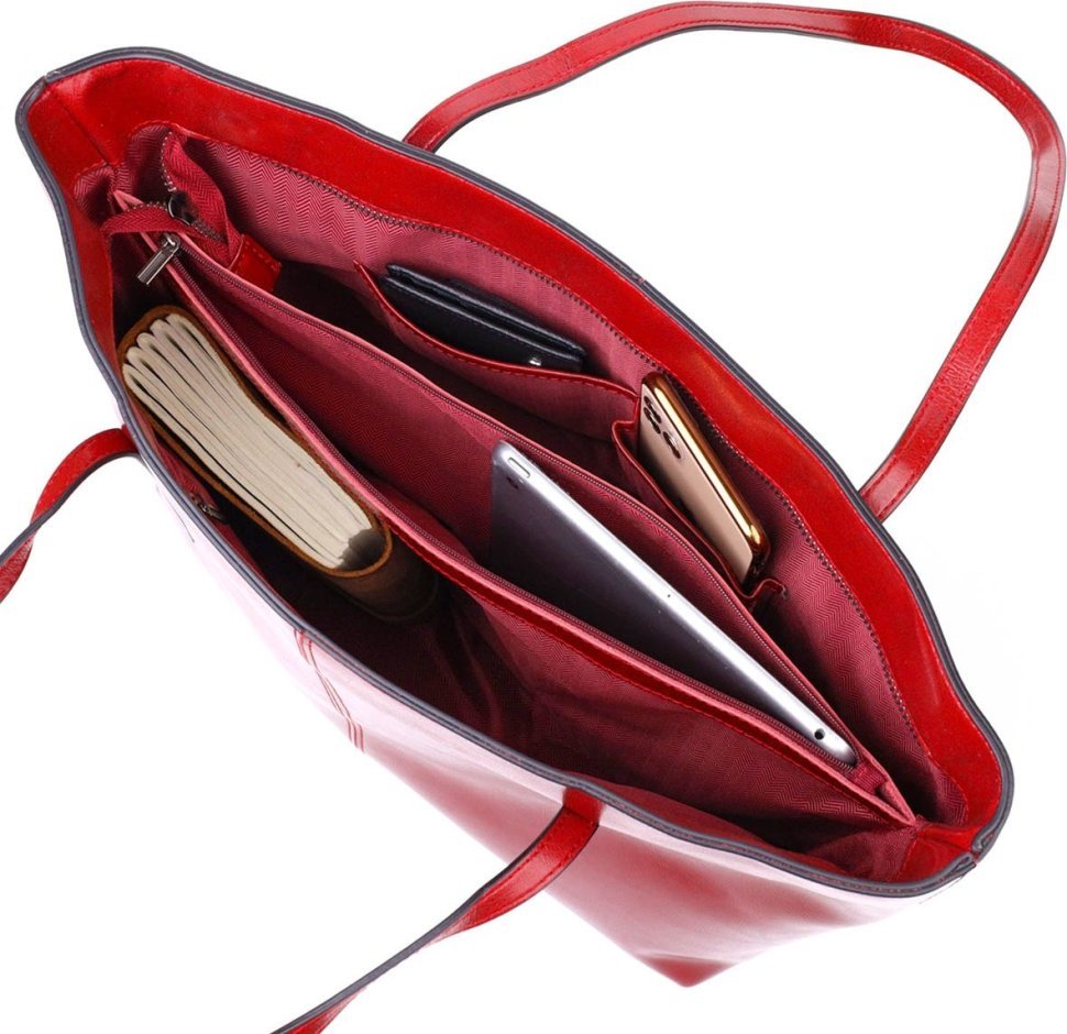 Бордова сумка жіноча великого розміру з натуральної шкіри з довгими ручками Vintage (2422076)