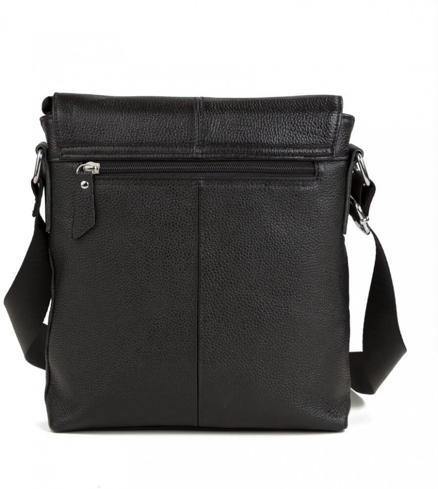 Надежная мужская сумка-мессенджер из фактурной кожи черного цвета Tiding Bag (15805)