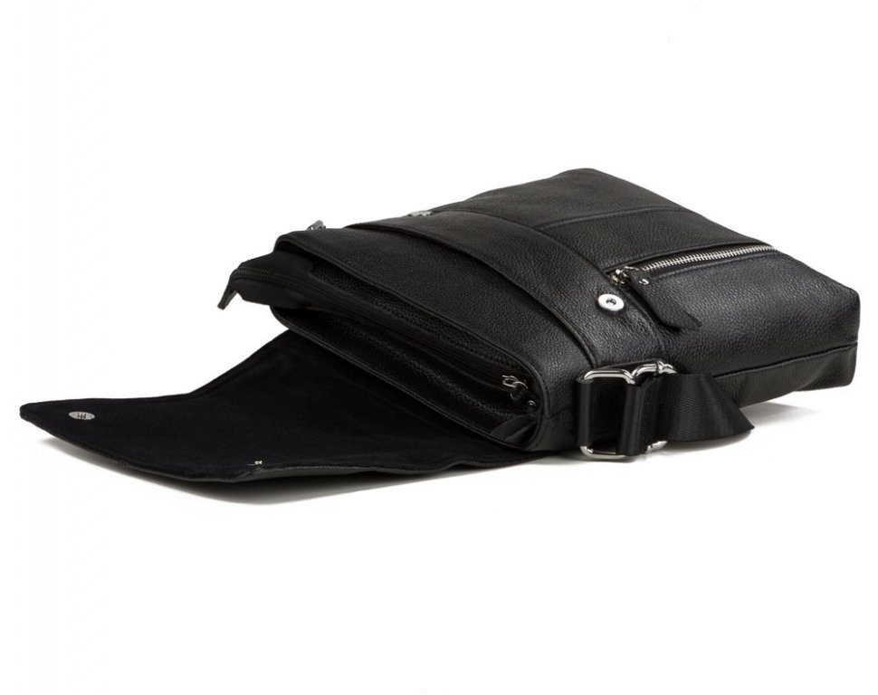 Надежная мужская сумка-мессенджер из фактурной кожи черного цвета Tiding Bag (15805)