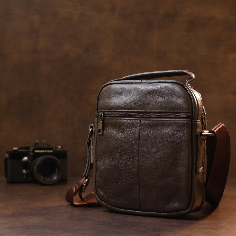 Коричневая кожаная мужская сумка-барсетка маленького размера через плечо Vintage (20458)