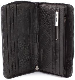Елітний великий клатч - гаманець чоловічий на блискавці з натуральної шкіри з фактурою рептилії Marco Coverna (18238)