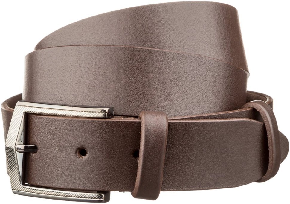 Универсальный мужской кожаный ремень коричневого цвета с стильной пряжкой SHVIGEL 2417304