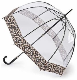 Женский зонт-трость Fulton L866 Birdcage-2 Luxe Natural Leopard (механика, прозрачный с леопардовым принтом) 93926