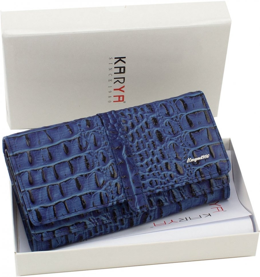 Синій жіночий гаманець з натуральної шкіри на два відсіки KARYA (15972)