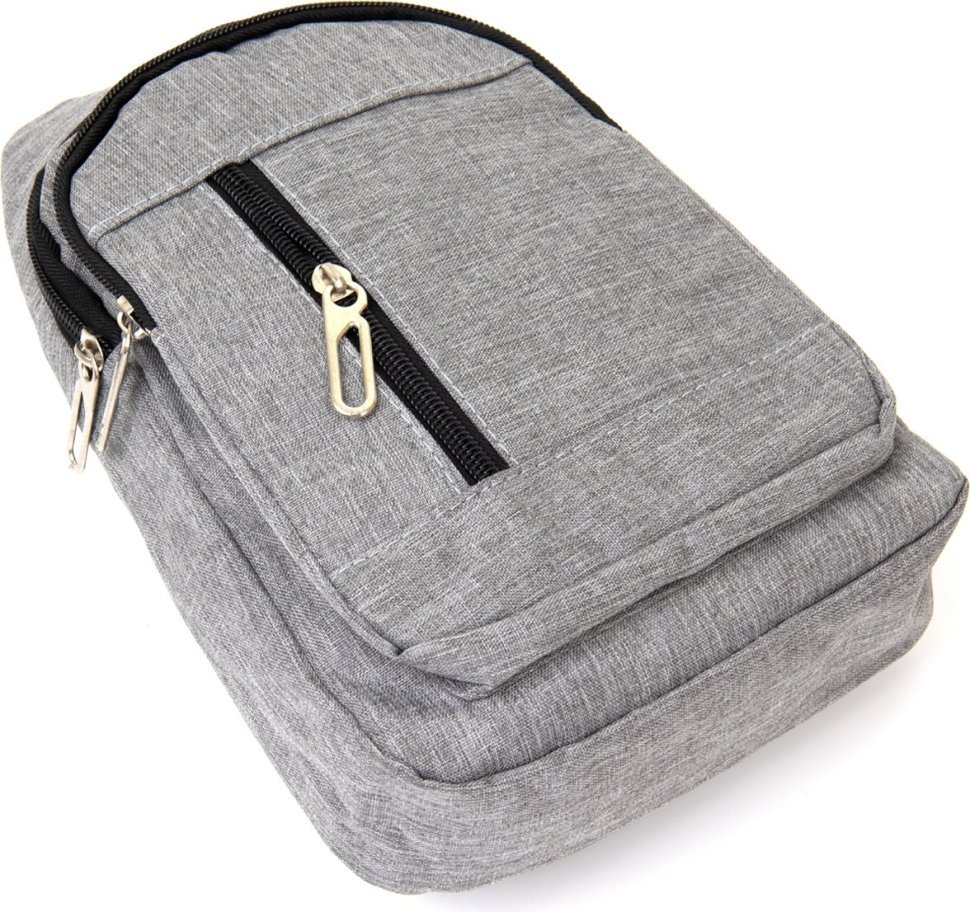 Серая мужская сумка-слинг из плотного текстиля Vintage (20509)