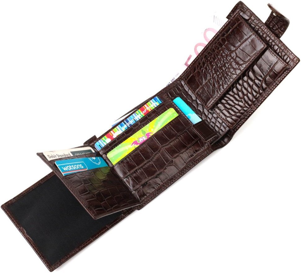 Коричневий чоловічий горизонтальний гаманець із натуральної шкіри з тисненням під крокодила BOND (2422009)
